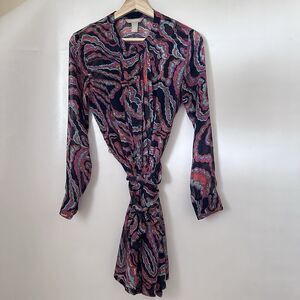 Banana Republic Dress Midi Collar Floral Paisley Tie Waist Sheer Casual …